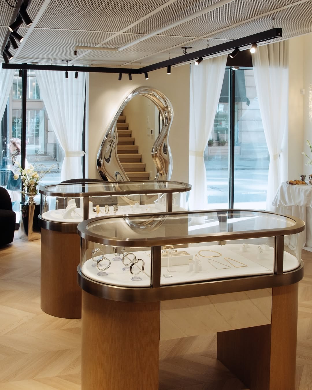 Alexandra Mann Jewelry boutique interior and street-facing windows
